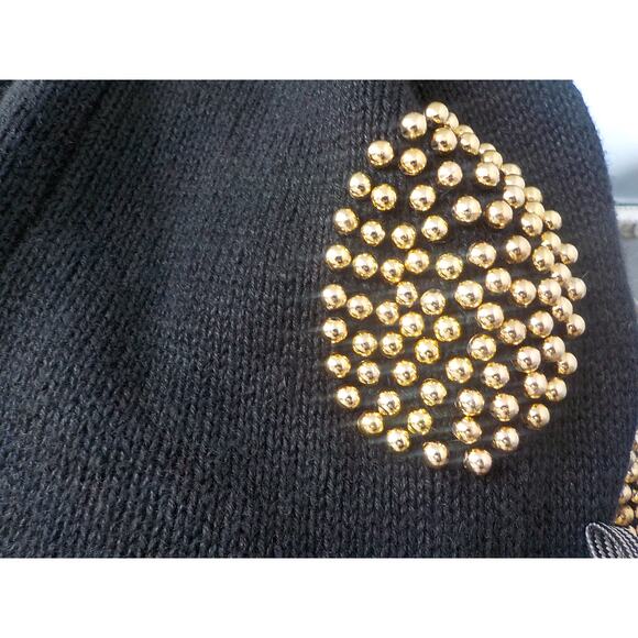 Sarah Morgan Black Knit Tunic Sweater Dress Size Large Gold Embellished Ramie - Picture 10 of 10